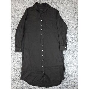 Grayson The Hero Midi Dress Womens 2 Black Excellent 100% Linen Long Sleeve